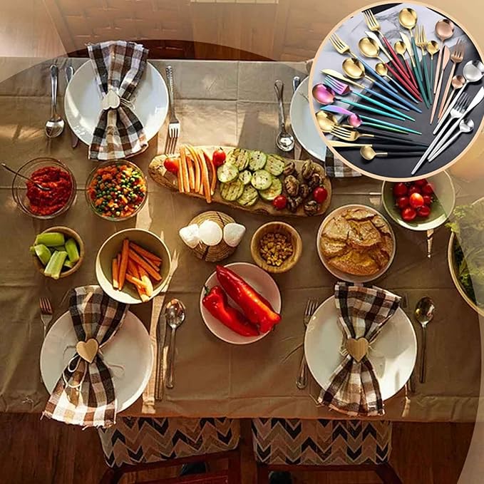 24 Piece Dinner Set for Daily Life Service for 6 Matte Slim Handle Easy Clean for Restaurant Kitchen Formal Events Parties Home Dishwasher Safe(GoldB)