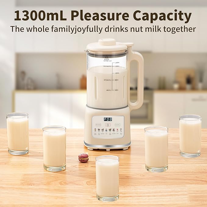 8 in 1 Nut Milk Maker Blender With 20 Bladers40oz Soy Almond Oat Coconut Plant Based and Non Dairy Beverages Automatic Soybean Machine With Delay Start/Keep Warm/Boil Water/Auto-clean.