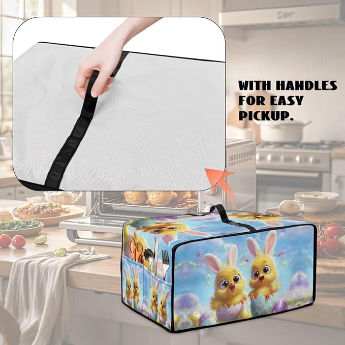Bunny Easter Egg Print Toaster Oven Dust Cover Bread Maker Machine Covers with Side Pockets Kitchen Small Appliance Protector Easter Decor S