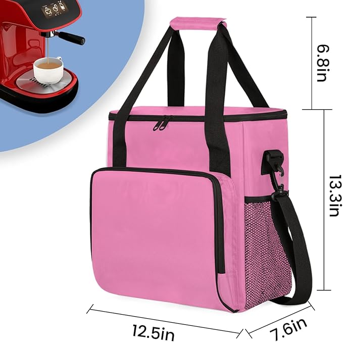 Pink Coffee Maker Carrying Bag Waterproof Insulated Leakproof Cooler Bag Portable Storage Tote Bag Organizer With Shoulder Strap