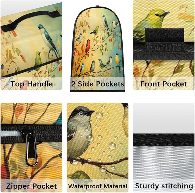Kitchen Aid Mixer Cover Color Birds Leaves Animal Stand Mixer Cover Compatible with 6-8 Quarts Stand Mixers Dust Covers with Zipper Pocket Foldable Washable Kitchen Aid Organizer Bag