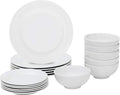 White Porcelain Dinnerware Set 18 Pieces Round Dinner Sets Plates and Bowls Dish Sets with Dinner Plates Salad Pasta Bowls and Serving Platters Service for 6