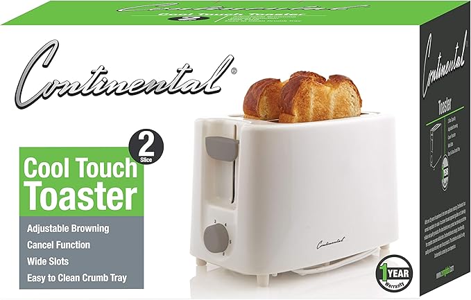 Continental Electric CE-TT011 Electric Toaster 2 Slice White