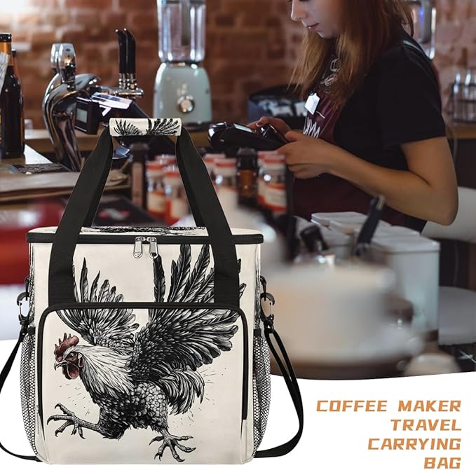 Funny Cock Coffee Maker Carring Bag Travel Carrying Storage Tote Bag Compatible with Keurig K-Mini or K-Mini Plus Portable Single Serve Coffee Brewer Case with Pockets for K-cup Pods