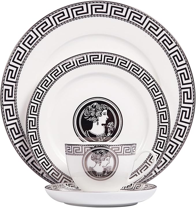 European Style Dinnerware Set Service for 2 Bone China Dinnerware Sets Unbreakable Porcelain Dinner Sets Coffee Cup and Saucer Tableware Set Steak Dinner Plates Dish Set (8Pcs)