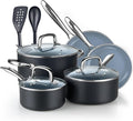 Cook N Home Pots and Pans Nonstick Ceramic Kitchen Cookware Sets Include Saucepan Frying Pans Stockpot with Lids Nylon Utensils 10-Piece Heavy Gauge Black &amp Gray