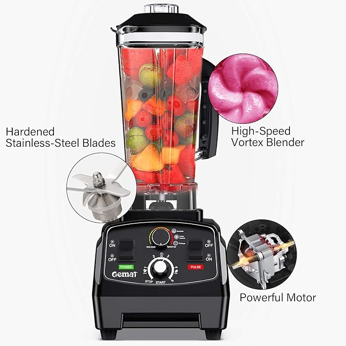 Professional Countertop Blender with 1400-Watt Base Smoothie BlenderBuilt-in TimerHigh Power Blender 2L Cups for Frozen DrinksShakes and Smoothies