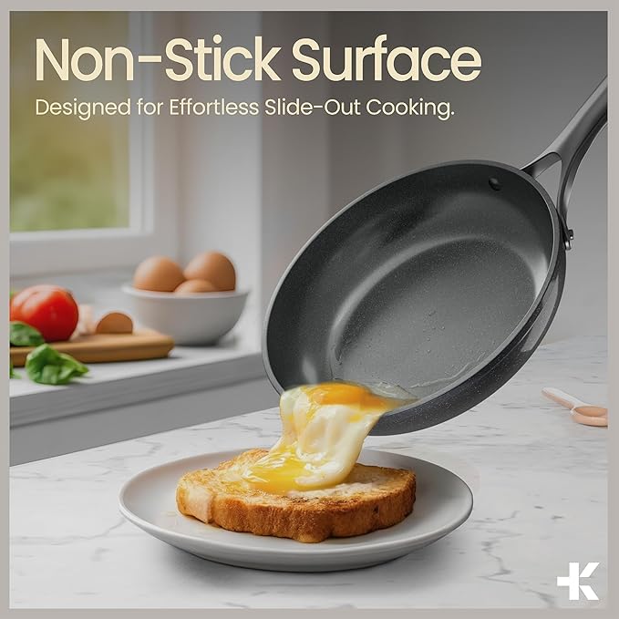 Bakken 12-Piece Aluminum Cookware Set with Ceramic Nonstick Coating PTFE &amp PFAS Free All Stovetop Safe Up To 500°F Pots and Pans Set with Lids Silicone Utensils Included Dishwasher Safe Blac