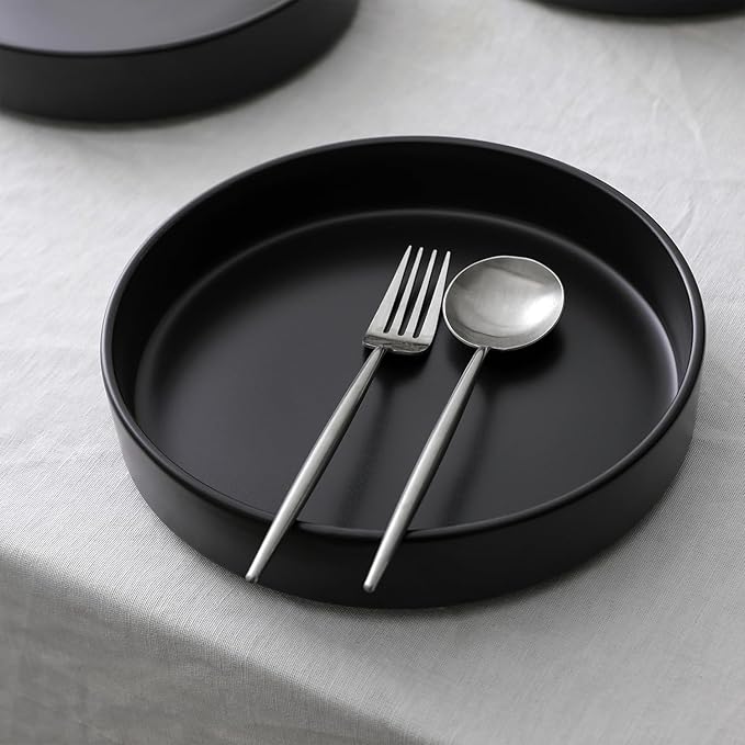 Stone Lain Celina Stoneware 12-Piece Dinnerware Set Cereal and Pasta Bowls Black Coupe