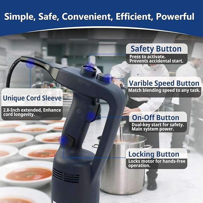 VONCI 500W Commercial Immersion Blender 16 SUS 304 Removable Shaft Heavy Duty Power Hand Mixer with Variable Speed 6000-20000RPM Professional Electric Stick Blender for Restaurant Kitchen Use.