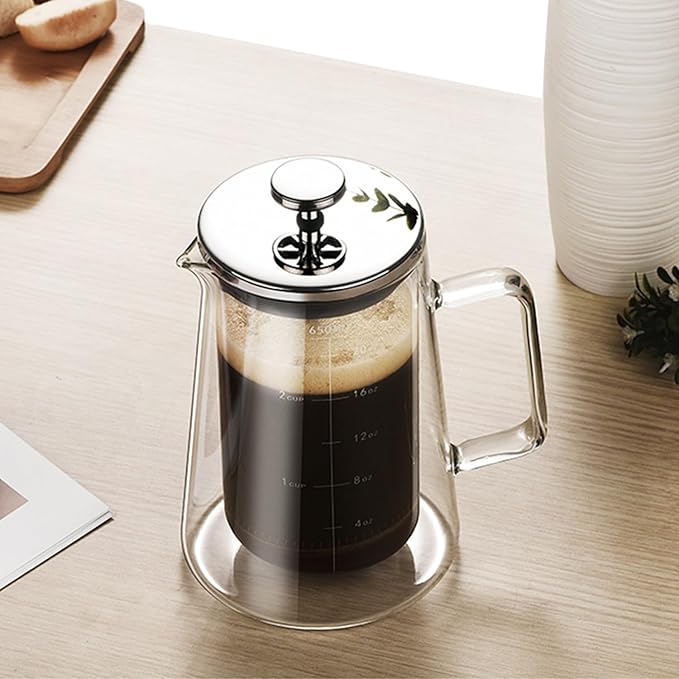 French Press Coffee Maker 22Oz - Double-Wall Insulated Borosilicate Glass - Ergonomic Handle - Coffee Gift - Tea &amp Coffee Press