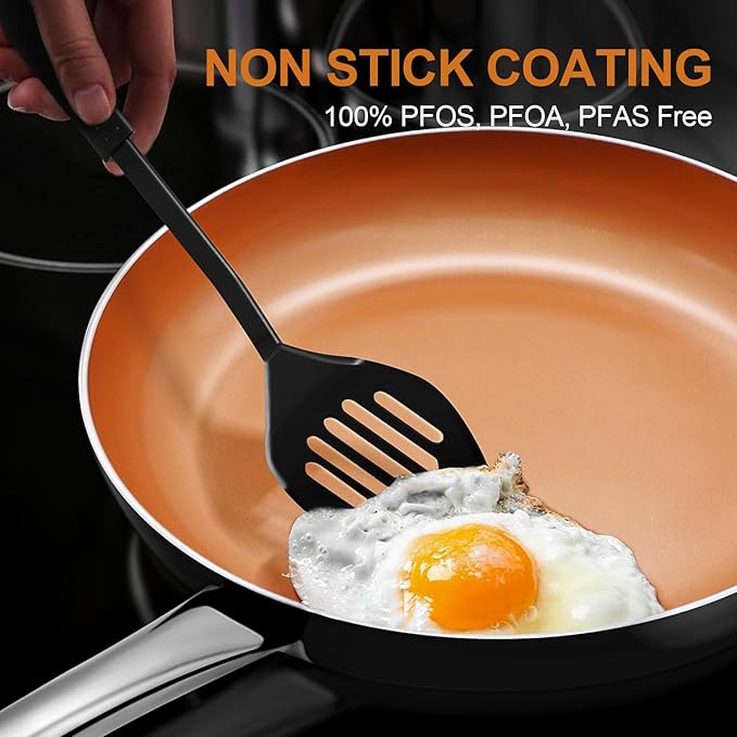 KOCH SYSTEME CS 8+11 Copper Ceramic Frying Pan Set Nonstick Oven Safe Cooper Cookware Set Induction Frying Pan Sets with Lids Aluminum Pan for Effortless Cooking All Stoves Compatible