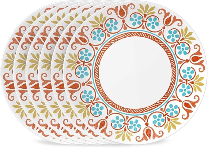 Corelle Vitrelle 10.25 Dinner Plates Set Triple Layer Glass and Chip Resistant Lightweight Round Plates 6-Piece Terracotta Dreams