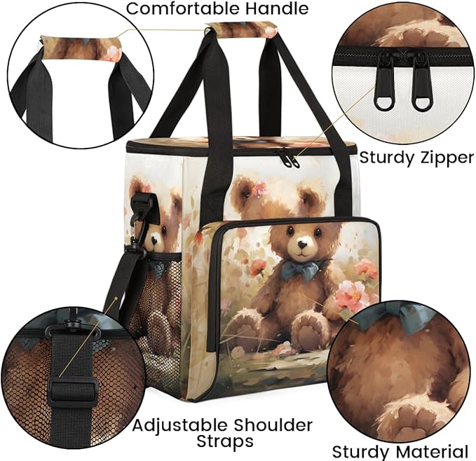 Floral Bear Coffee Maker Carrying Bag Portable Travel Storage Tote Bag Compatible with K-Mini or K-Mini Plus Single Serve Coffee Brewer Carrying Case with Multiple Pockets &amp Shoulder Strap