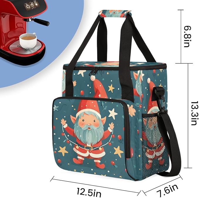 Mystical Santa Claus Coffee Maker Carrying Bag Xmas Santa Claus Travel Storage Bag Compatible with K-Mini or K-Mini Plus Single Serve Coffee Brewer Carrying Case with Pockets &amp Shoulder Strap