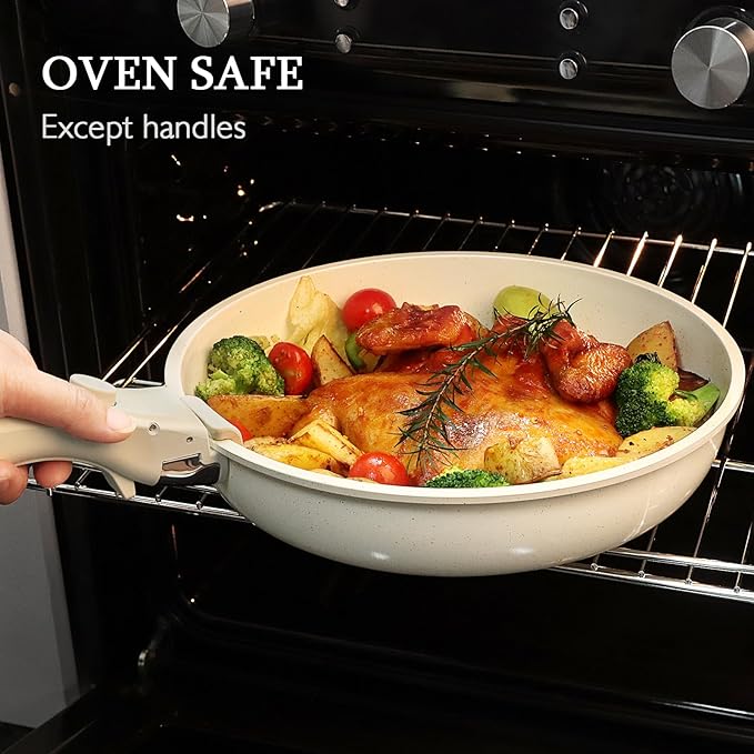 GiPP 5Pcs Pots and Pans Set Non Stick Cookware Sets Nonstick Detachable Handle Induction Kitchen Set Removable Handle RV Cookware set Oven Safe