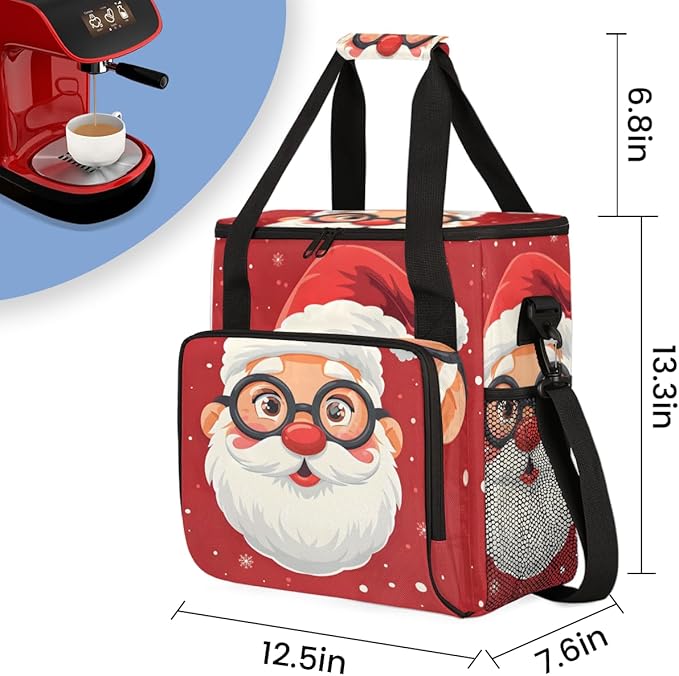 Cute Santa Claus Coffee Maker Carrying Bag Retro Santa Claus Travel Storage Bag Compatible with K-Mini or K-Mini Plus Single Serve Coffee Brewer Carrying Case with Multiple Pockets &amp Shoulder St