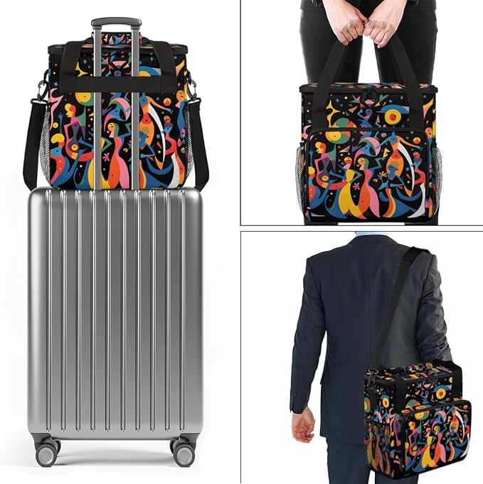 Abstract Pattern Coffee Maker Carrying Bag Portable Travel Storage Tote Bag Compatible with K-Mini or K-Mini Plus Single Serve Coffee Brewer Carrying Case with Multiple Pockets &amp Shoulder Strap