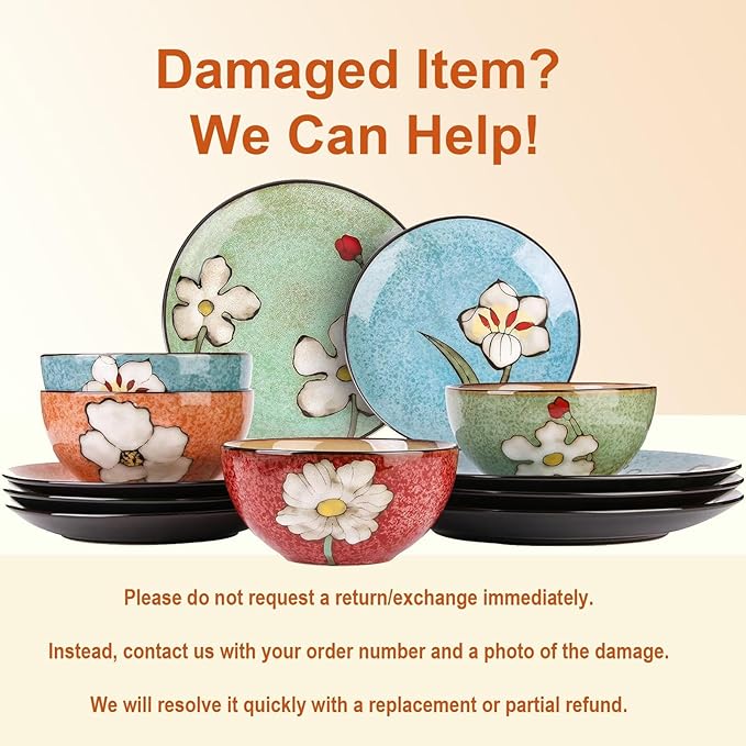 Plates and Bowls Sets12 Pieces Kiln Changed Glaze Ceramic Dinnerware SetDishes Set for 4Highly Chip and Crack Resistant Modern Plate SetDishwasher &amp Microwave Safe (4 colors)