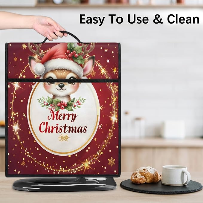 cfpolar Kitchen Aid Mixer Cover Compatible with 6-8 Quarts Christmas Elk Holly Stand Mixer Cover Kitchen Aid Mixers Accessories Appliance Organizer Bag Dust Covers with Zipper Pocket