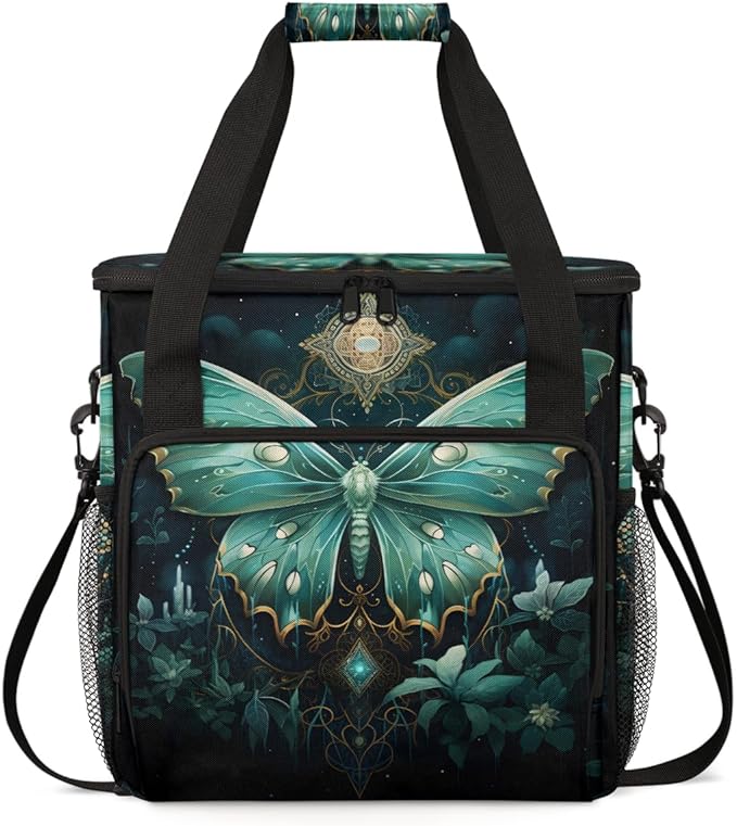 Gothic Butterfly Coffee Maker Carrying Bag Modern Butterfly Travel Storage Bag Compatible with K-Mini or K-Mini Plus Single Serve Coffee Brewer Carrying Case with Multiple Pockets &amp Shoulder Str