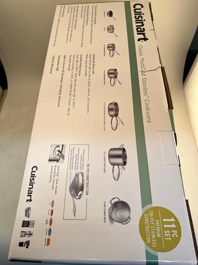 Cuisinart CLASSIC MULTICLAD STAINLESS COOKWARE 11PC SET TRI-PLY CONSTRUCTION 5 QT MCS-11