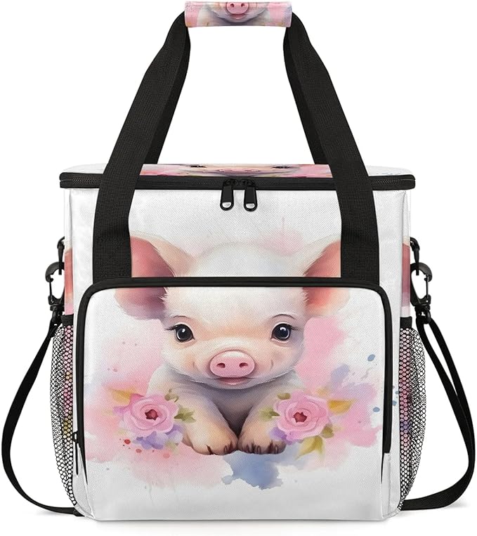 Pig Pattern Travel Coffee Maker Carrying Bag Large Organizer Storage Tote Bag Insulated Reusable Cooler Grocery Bags