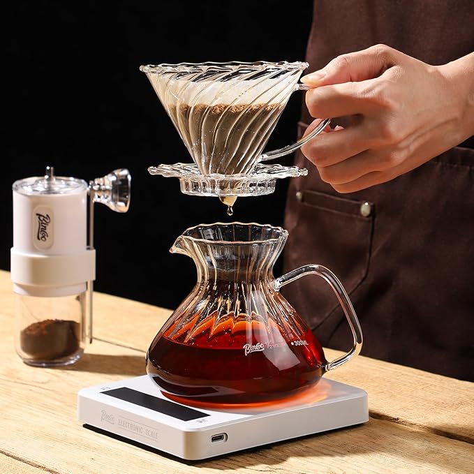 Bincoo Pour Over Coffee Maker Set650ML Borosilicate Glass Carafe with Coffee Driper&amp50pcs Paper FilterGlass Coffee Maker for Home Café Restaurant(Transparent)
