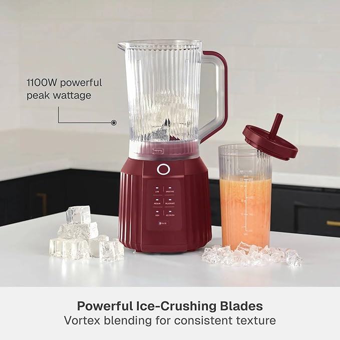 Countertop Blender with Pitcher and To-Go Cup 1100W High-Power Blender Stainless Steel Blade Multiple Speed Settings (Cabernet Red)