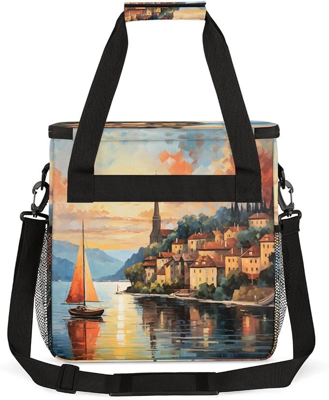 Seaside House Coffee Maker Travel Bag for Keurig K-Mini/K-Mini Plus Insulated Waterproof Tote with Pockets Portable Single-Serve Brewer Case
