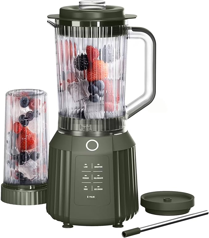 Countertop Blender with Pitcher and To-Go Cup 1100W High-Power Blender Stainless Steel Blade Multiple Speed Settings (Dusty Moss)