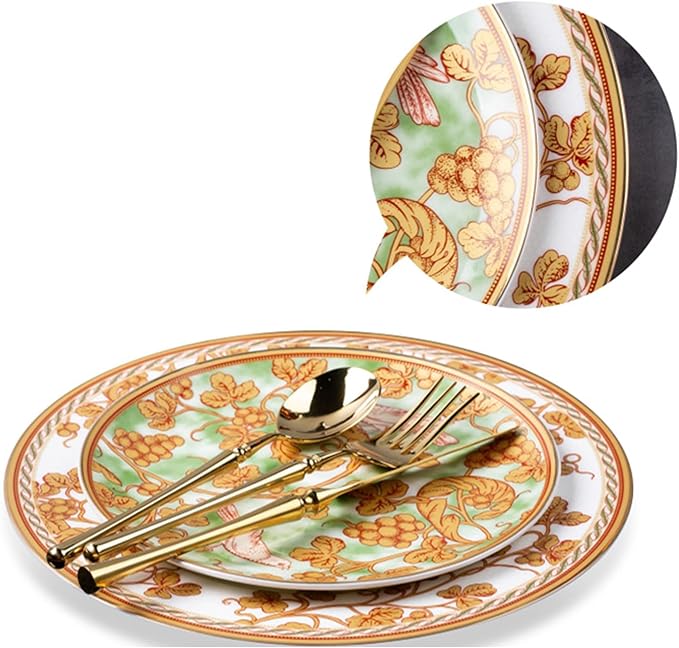 24 piece bone china dinnerware set dishes set for 6 elegant coffee cups and plates sets for party dinner christmas for mom and grandmother Grape pattern