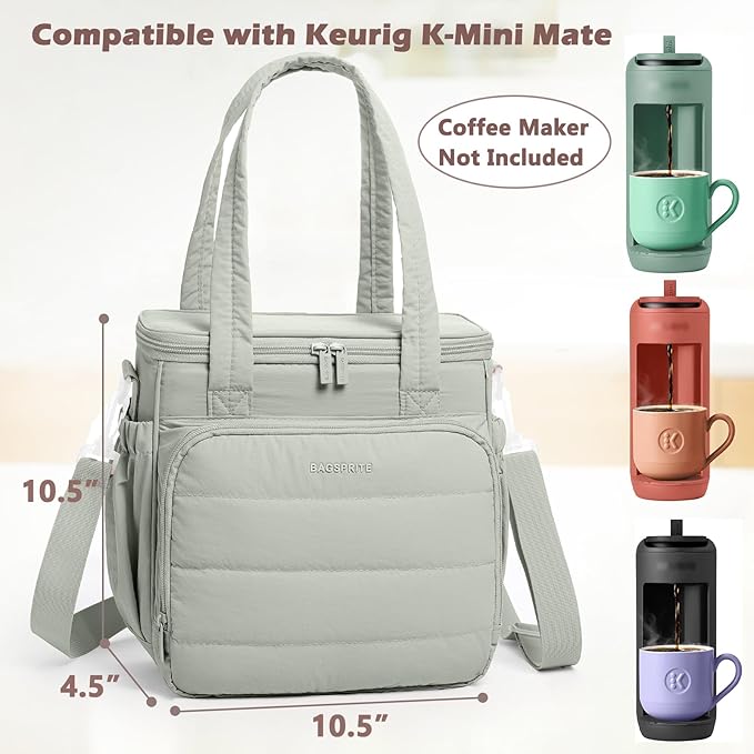 BAGSPRITE Coffee Maker Travel Bag Compatible with Keurig K-Mini Mate Carrying Case for K-Cup Single Serve Coffee Maker Portable Coffee Maker Case with Pod Organizer Mug Pockets &amp Shoulder Strap