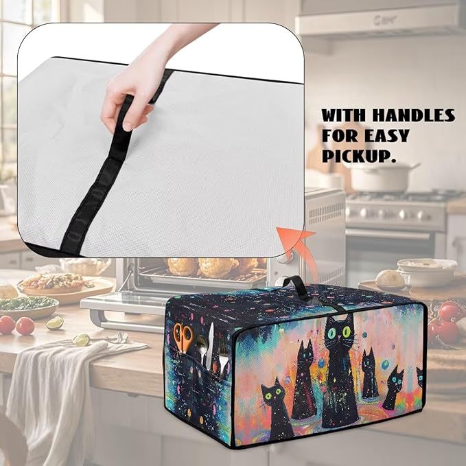 Doojoayie Cute Black Cat Toaster Cover 4 Slice Appliance Covers for Kitchen Counter 18.5x14.5x 9 Universal Fit Dustproof Protector as Kitchen Decorations