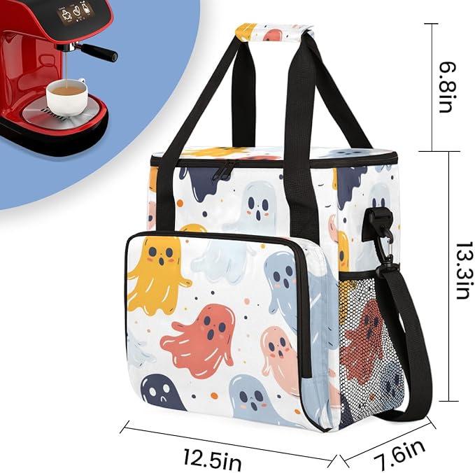 Abstract Spooky Ghosts Coffee Maker Carrying Bag Travel Storage Bag Compatible with K-Mini or K-Mini Plus Single Serve Coffee Brewer Carrying Case with Multiple Pockets &amp Shoulder Strap
