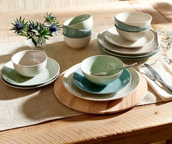 Sango Siterra Artist's Blend 26-Piece Stoneware Dinnerware Set for 4 Ceramic Plates and Bowls Sets with Mugs and Platters Perfect for Everyday Dining