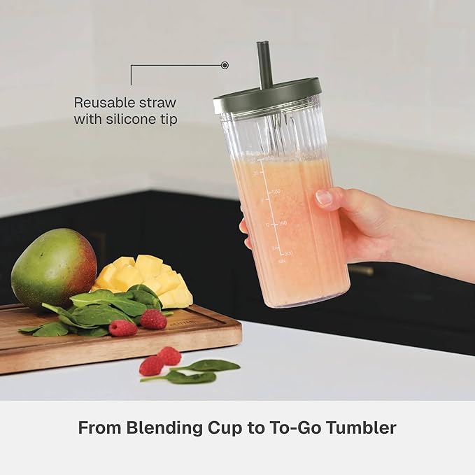 Countertop Blender with Pitcher and To-Go Cup 1100W High-Power Blender Stainless Steel Blade Multiple Speed Settings (Dusty Moss)