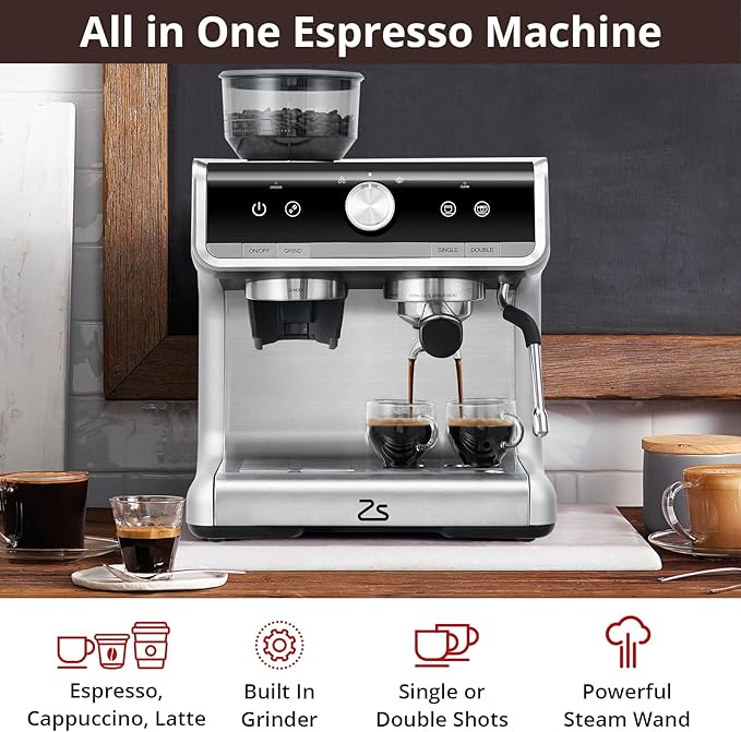 Garvee Coffee Machine 20 Bar Pressure Stainless Steel Espresso Maker Cappuccino and Macchiato with Milk Frother 2.8L Water Tank Barista Kit for Latte.