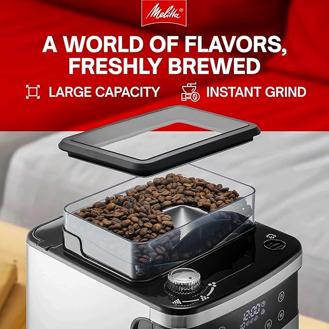 Melitta® Aroma Fresh™ Plus 10-Cup Automatic Drip Programmable Coffee Maker with built in Burr Coffee Grinder 5-Pack Coffee Filters included