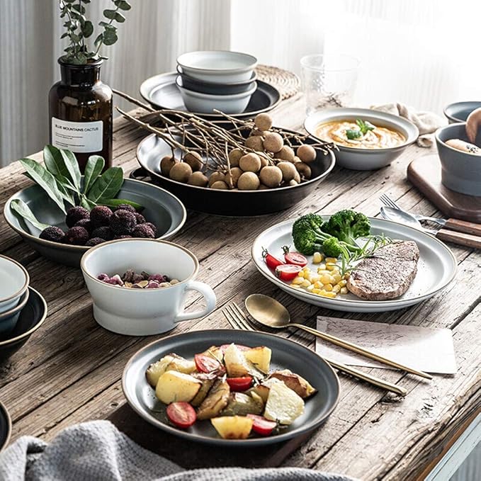 Elegant Dinner SetCeramics Dinner SetsPlate/Bowl/Dish|22 Pieces Premium Color Mixing Dinnerware - Matte Glazed Porcelain Dinner Plates Combination Set for Restaurant