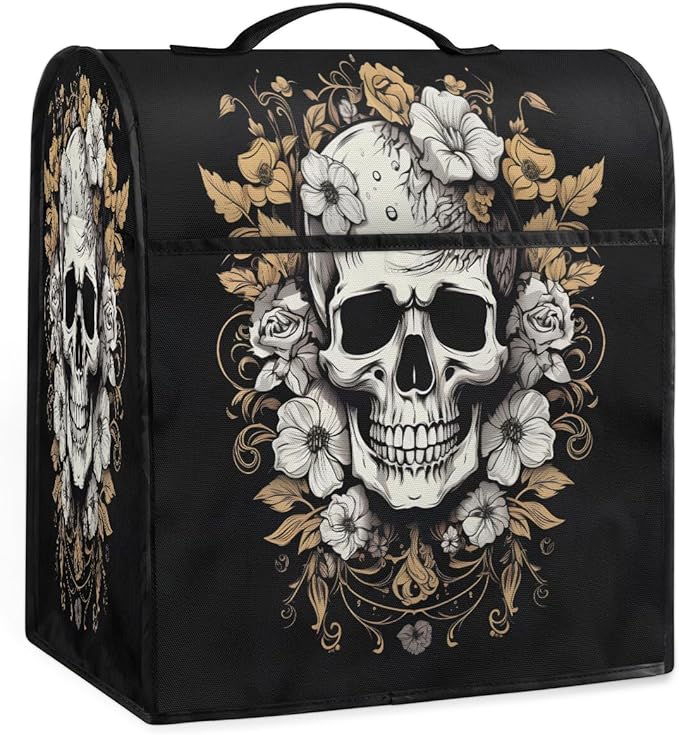cfpolar Kitchen Aid Mixer Cover Compatible with 6-8 Quarts Vintage Flower Skull Stand Mixer Cover Kitchen Aid Mixers Accessories Appliance Organizer Bag Dust Covers with Zipper Pocket