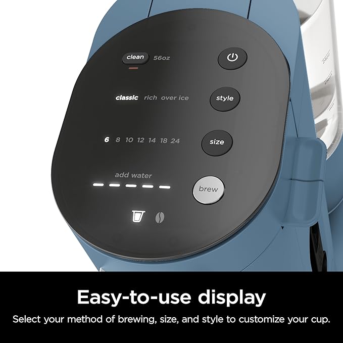 Ninja Pods &amp Grounds Single-Serve Coffee Maker K-Cup Pod Compatible 56-oz. Reservoir 6-oz. Cup to 24-oz. Travel Mug Brew Sizes Iced Coffee Maker Blue PB041BL