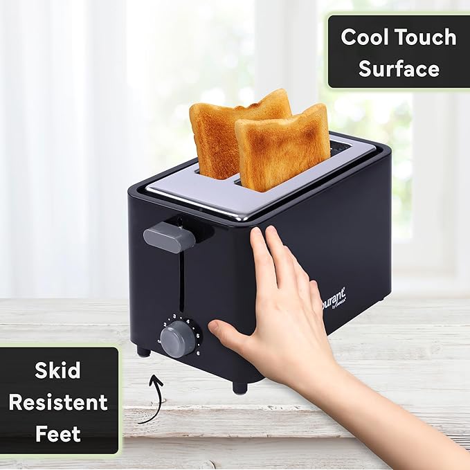Courant 2-Slice Toaster Cool Touch with Extra Wide Slots For Bread Bagels &amp Waffle with 6 Adjustable Shade Settings Crumb Tray &amp Cancel Function Extra-Lift Feature compact Design - Black