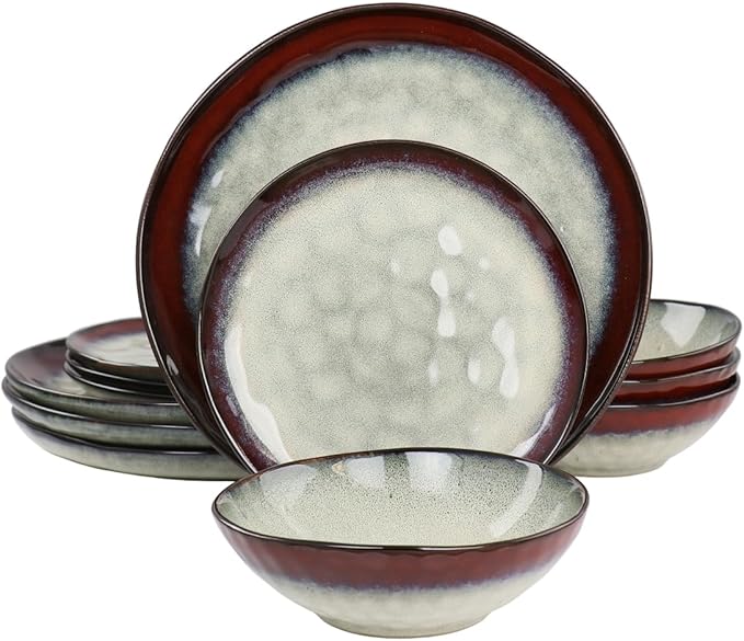 Samara STO are Dinnerware Set Red &amp Off White - 12 Piece