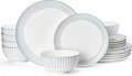 Sweese Lightweight Dinnerware Sets Plates and Bowls Set for 6 18 Pieces Stripe Dishes - Chip and Scratch Resistant Microwave and Dishwasher Safe Porcelain Dinner Sets Blue