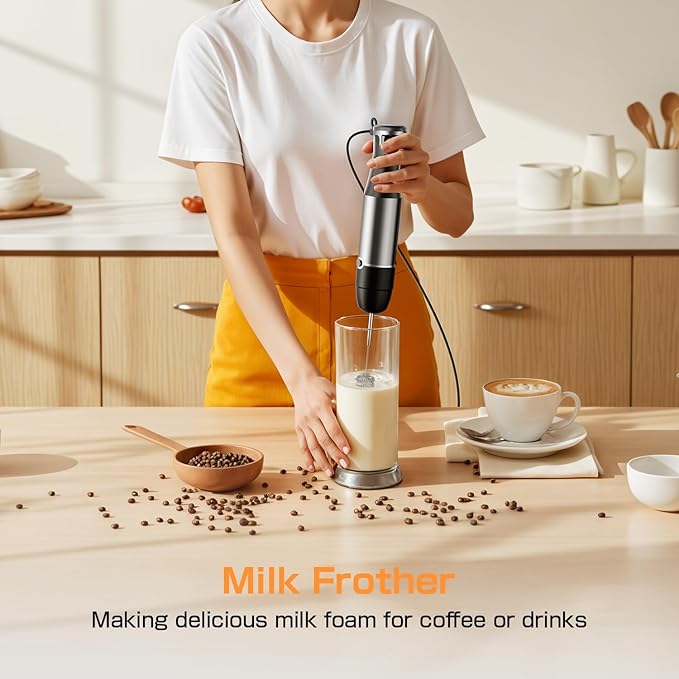 Immersion Blender Handheld 1100W - 3 in 1 Hand Blenders Set with Trigger Speed Control Emulsion Stick with Whisk and Milk Frother Emulsifier for Kitchen for Soup Smoothie Puree