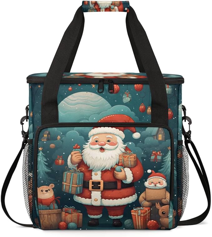 Colorful Santa Claus Coffee Maker Carrying Bag Bright Santa Claus Travel Storage Bag Compatible with K-Mini or K-Mini Plus Single Serve Coffee Brewer Carrying Case with Pockets &amp Shoulder Strap
