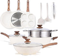 EDX 17-Piece Nonstick Cookware Set Kitchen Pots and Pans with Stay-Cool Handles Non-toxic Cooking Set (Beige)