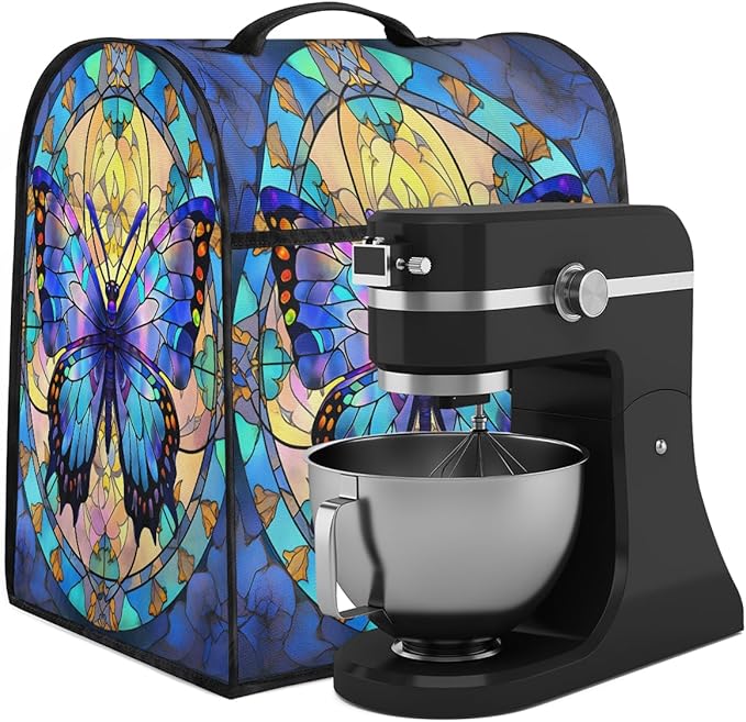 cfpolar Kitchen Aid Mixer Cover Compatible with 6-8 Quarts Butterfly Blue Flower Stand Mixer Cover Kitchen Aid Mixers Accessories Appliance Organizer Bag Dust Covers with Zipper Pocket