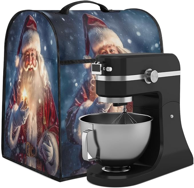 Kitchen Aid Mixer Cover Santa Claus Christmas Hat Stand Mixer Cover Compatible with 6-8 Quarts Stand Mixers Dust Covers with Zipper Pocket Foldable Washable Kitchen Aid Organizer Bag